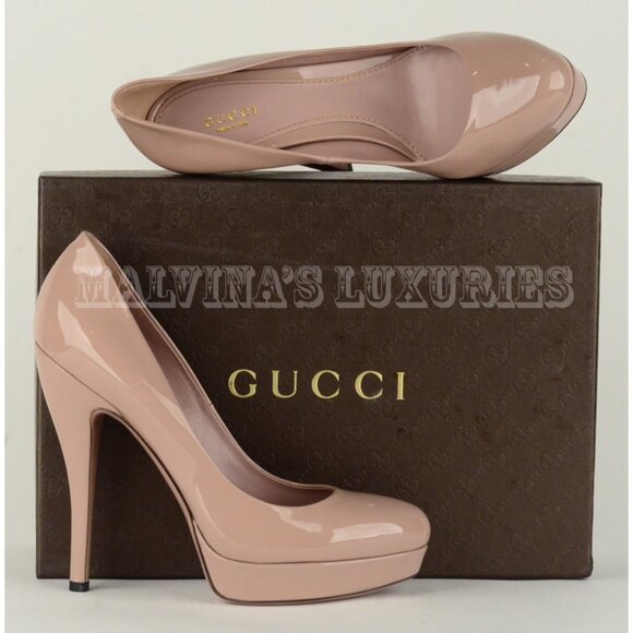 GUCCI SHOES LISBETH PLATFORM NUDE LEATHER HIGH HEEL PUMPS - Picture 12 of 12